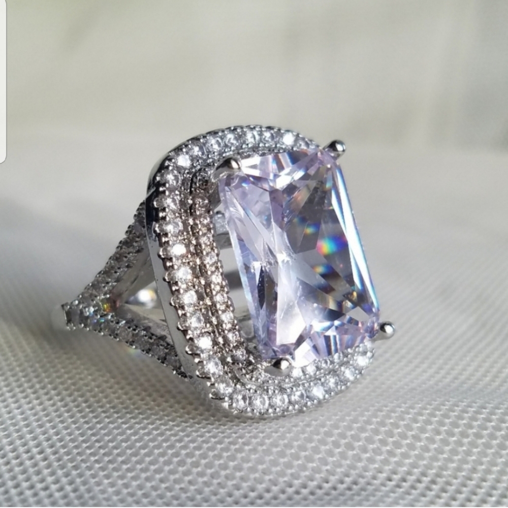 Swarovski Elements 925 Sterling Silver Huge Halo Solitaire Statement Ring NEW - Picture 9 of 17